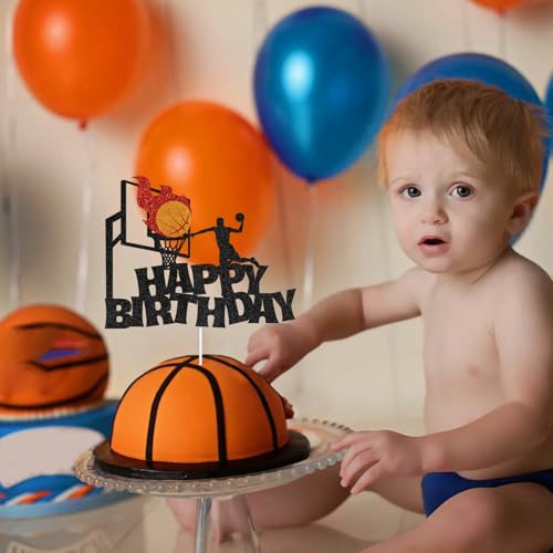 Basketball Happy Birthday Cake Topper Glitter Sport Party Decoration