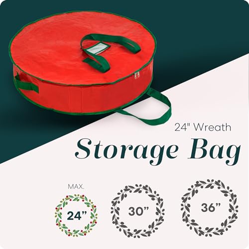 Handy Laundry 24 Inch Christmas Wreath Storage Bag - Durable Zipper Container with Handles