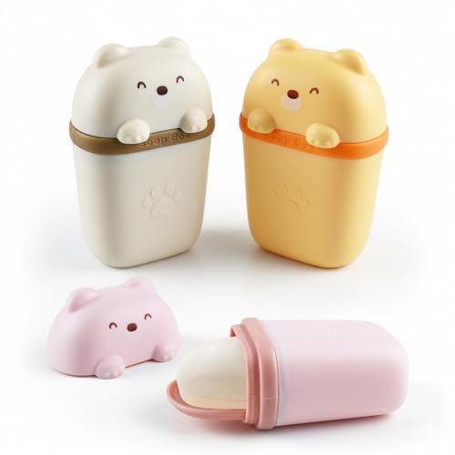 3 Pack Cute Bear Travel Soap Case, Leakproof Portable Bar Soap Holder