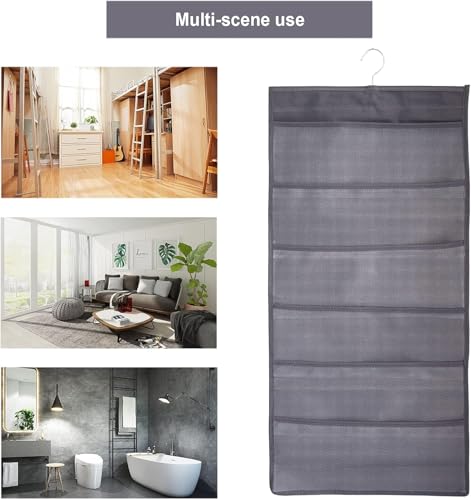 Hanging Mesh Pockets Closet Organizer - Dual-Sided, 24 Pockets, Grey
