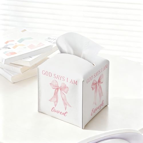 Christian Leather Tissue Box Holder - Pink Bow Design for Home & Office