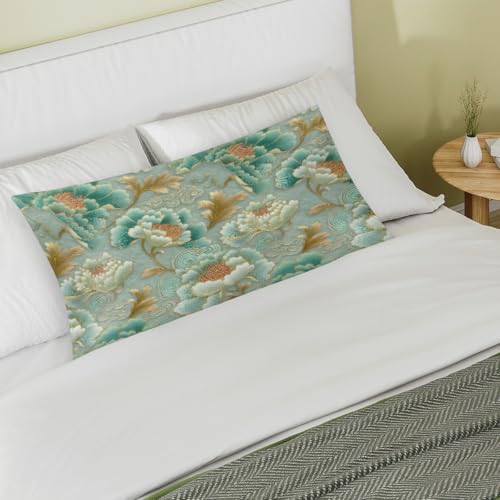Teal Floral Satin Pillowcase for Hair & Skin - King Size 20x40