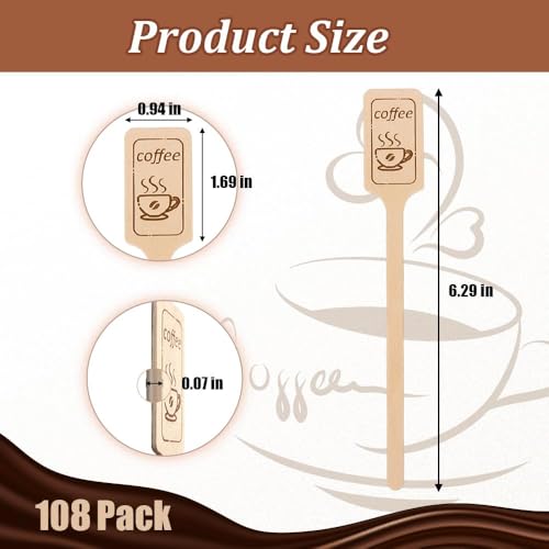 Birch Wood Coffee Stirrers - 6.3 Inch Paddle Stir Sticks, 108 Pack