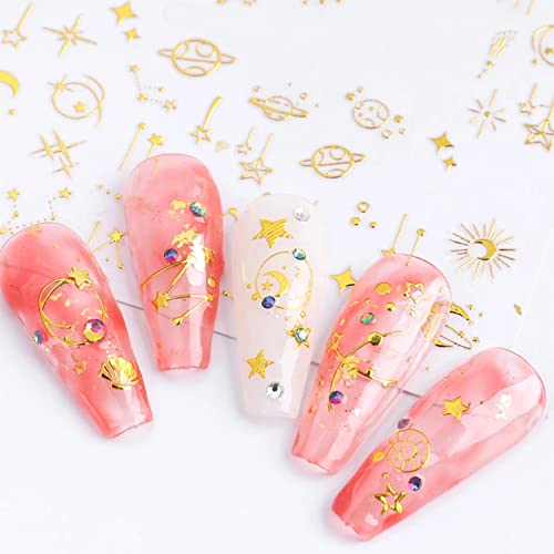 Vezocim Gold Nail Art Stickers - 6 Sheets Starry Sky Moon & Constellation Decals