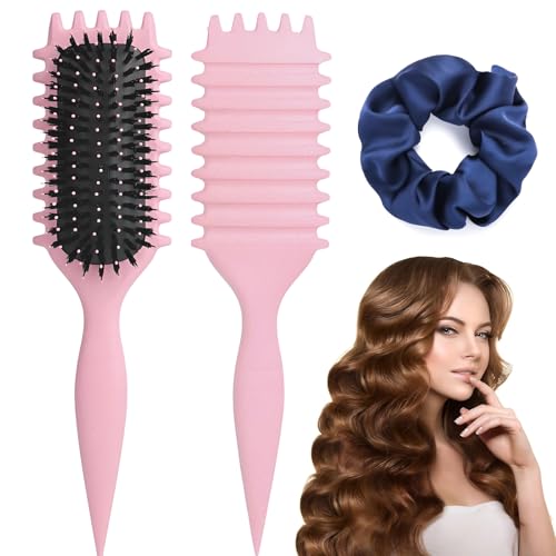 PTSHOW Curl Defining Hair Brush for Curly Hair, Pink Anti-Static Styling Tool