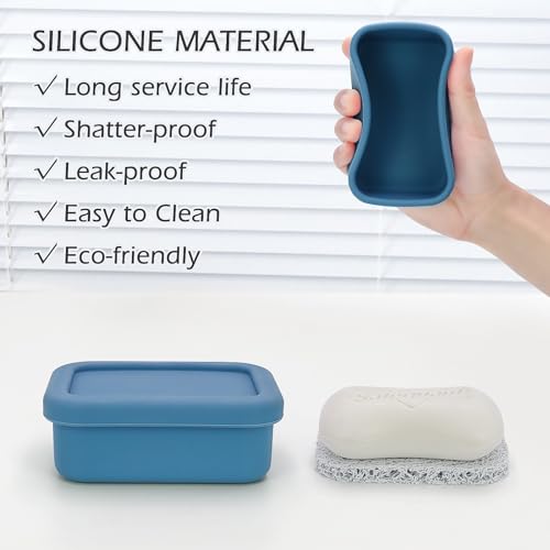 Leak Proof Silicone Travel Soap Case with Drain Pad - Dark Blue