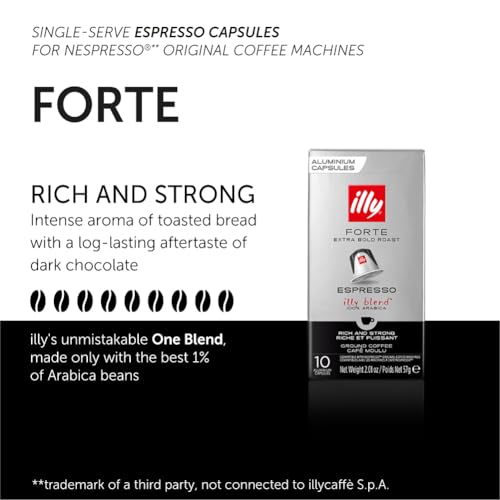 illy Forte Extra Bold Roast Coffee Capsules for Nespresso - 10 Count