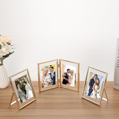GorYeeFine Silver 5x7 Floating Picture Frame - Fits 3.5x5 & 4x6 Photos, Adjustable for Tabletop & Shelf Display, Wedding & Holiday Decor - Silver / 5x7 For 4x6