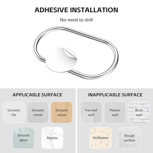 Stainless Steel Hand Towel Holder - Adhesive Wall-Mounted Ring, 2 Packs
