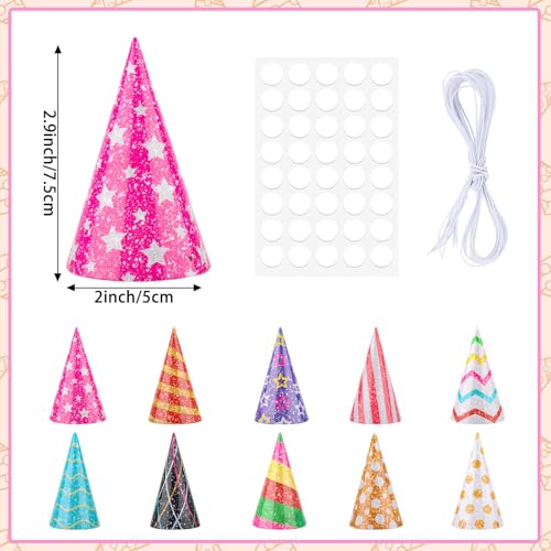10 Mini Party Hats for Stuffed Animals - Glitter Cone Birthday Hats