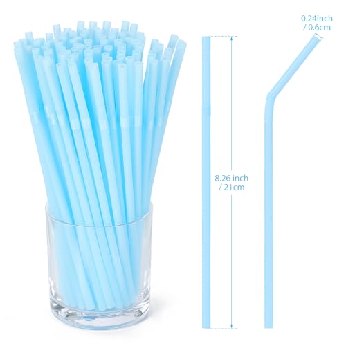 100 Pcs Blue Disposable Flexible Plastic Drinking Straws - 8.26 Inch