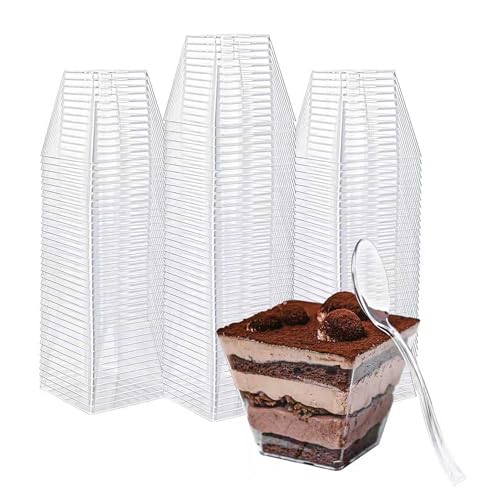 50 Pack 4oz Clear Mini Dessert Cups with Spoons - Reusable Appetizer Bowls