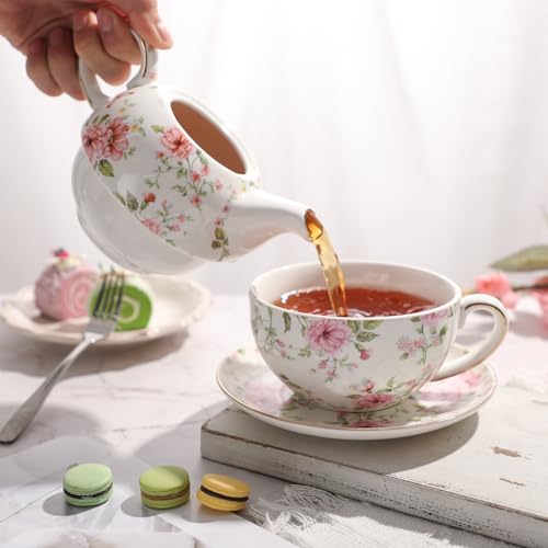 Ceramic Tea Cup Set with Teapot and Saucer - Cg1 Variation