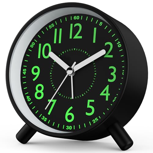 Analog Alarm Clock with Night Light - Silent & Battery Operated