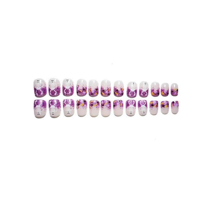 LBPEPAMZ Halloween Press on Nails Short Square Purple Glitter False Nails