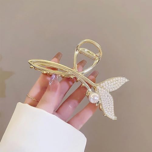 Rannyrena Gold Metal Hair Claw Clips with Pearls and Crystals - Pack of 2