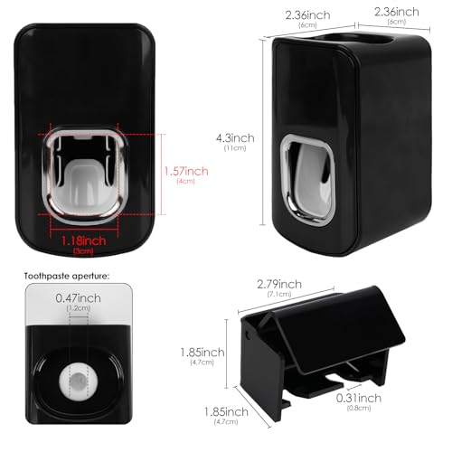 Black Acrylic Wall Mounted Toothbrush Holder & Toothpaste Dispenser - 2 Slots