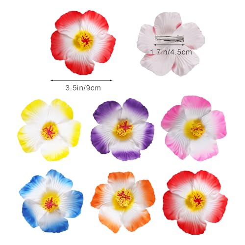 6 Pcs Hawaiian Flower Hair Clips 3.5 Inch Tropical Plumeria Barrettes