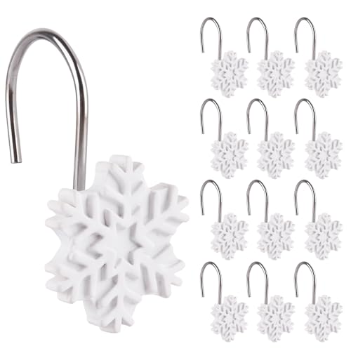 EVOOKA White Snowflake Shower Curtain Hooks - 12pcs Christmas Decor