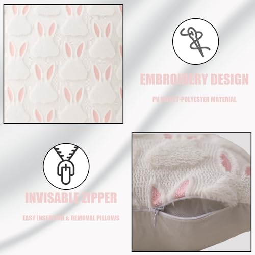Bunny Throw Pillow Covers Set of 2 | 18x18 Inch Easter Decor