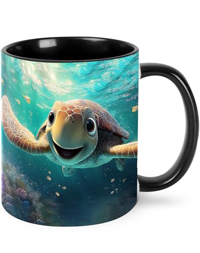 Turquoise Sea Turtle Coffee Mug 11oz Ceramic Tea Cup Funny Porcelain Gift