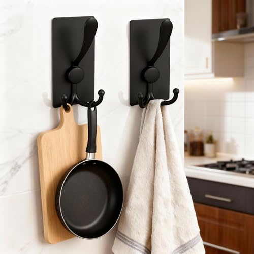 2 Pack XL Adhesive Hooks - 13lb Stainless Steel Towel Hooks