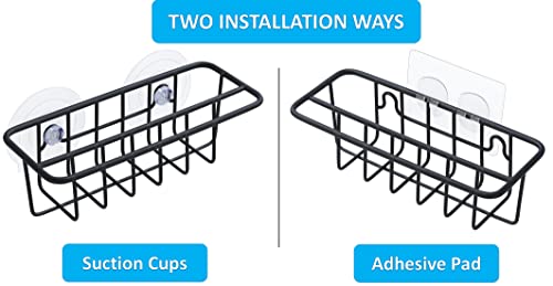 TESOT Black Sink Caddy Sponge Holder with Suction Cups & Adhesive