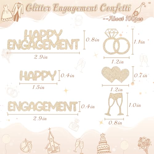 Gold Champagne Happy Engagement Confetti Decorations for Party & DIY Crafts