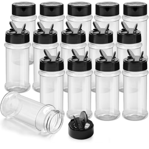TUZAZO 3 Oz Plastic Spice Jars with Shaker Lids - 14 Piece Set