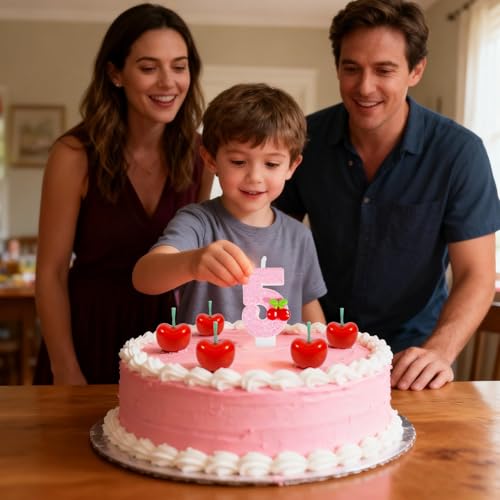 Cherry Number Birthday Candle Set with 5 Mini Cherry Candles