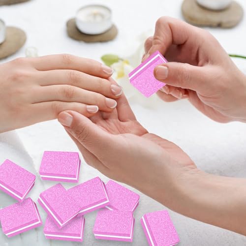 50 Pcs Pink Mini Nail Buffers 100/180 Grit Sponge Files for Acrylic Nails