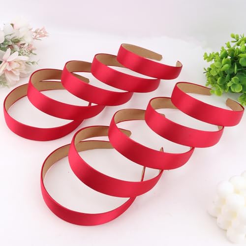 Wecoe 10 Pack Dark Red Satin Headbands 1 Inch Wide Non-Slip Hairbands