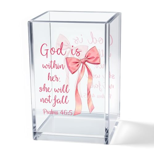 Within Her Acrylic Cosmetic Pencil Holder - Pink Bow Desk Organizer