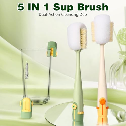 5-in-1 Bottle Cleaning Brush Set with Long Handle - Portable Kitchen Scrubber