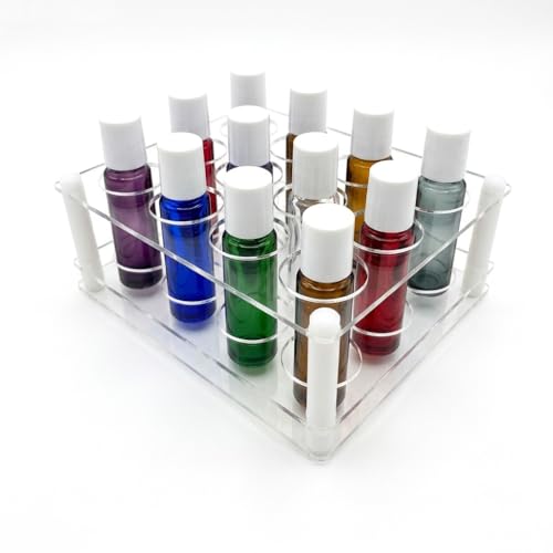 BOXIN 12-Slot Acrylic Roller Bottle Holder for 10ml Essential Oil Rollers