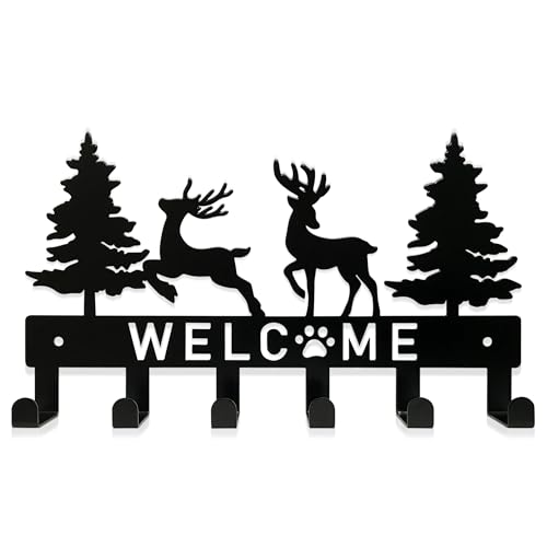 Black Metal Deer Tree Key Holder with 6 Hooks - Wall Mount Organizer