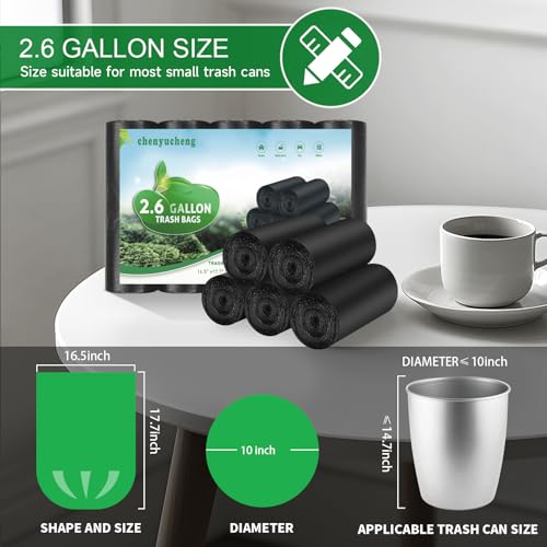 2.6 Gallon Biodegradable Small Trash Bags - 100 Count Black Waste Liners
