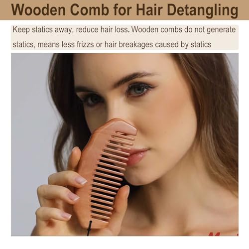 Wooden Labor Comb with Wrist Strap Peachwood Birthing Comb
