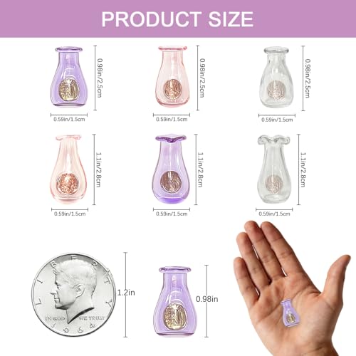 Frayot 6Pcs Mini Vase Magnets for Fridge - Purple, Pink & Clear 3D Decor