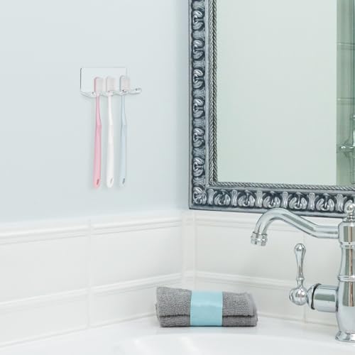 LUEXBOX Acrylic 3-Slot Wall-Mounted Toothbrush Holder - Clear