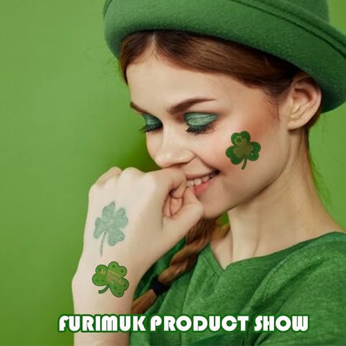 Furimuk St. Patrick's Day Glitter Shamrock Temporary Tattoos - 24 Pack