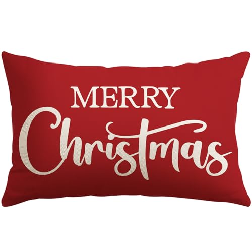 Artscope Merry Christmas Lumbar Pillow Cover 12x20 Inch - Red