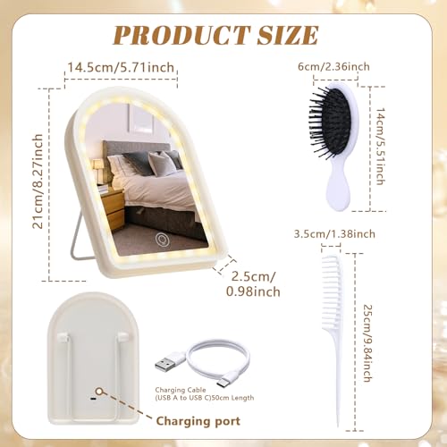 Junkin LED Makeup Mirror Set with Light & Hairbrushes - 3 Pcs