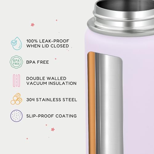 Fijinhom 12oz Kids Water Bottle with Straw - Leak-Proof Stainless Steel