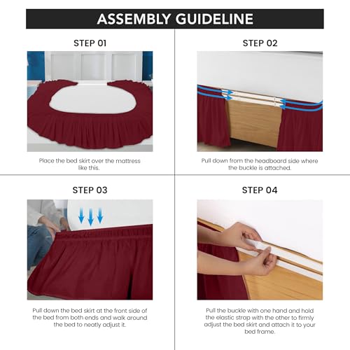 Wrap Around Queen Bed Skirt - Burgundy, 16 Inch Drop, Easy Fit