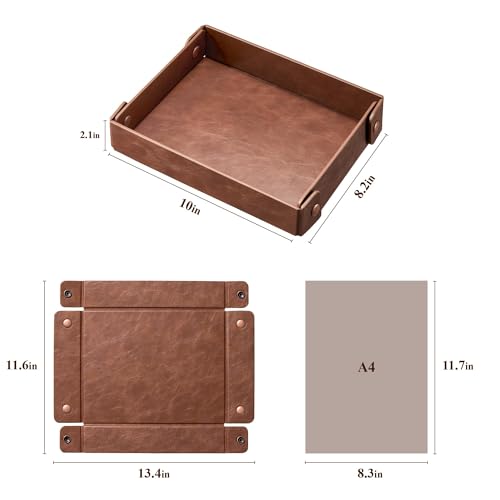 Josmimic Valet Tray Organizer, Collapsible Faux Leather Catch All - Brown