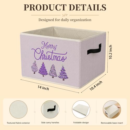 Purple Christmas Storage Bin - Collapsible Holiday Organizer with Handles - Color-3