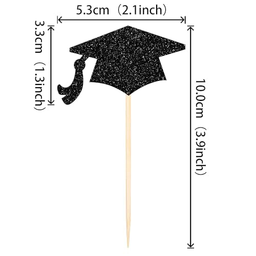 2026 Graduation Cupcake Toppers - Black Glitter 36 PCS