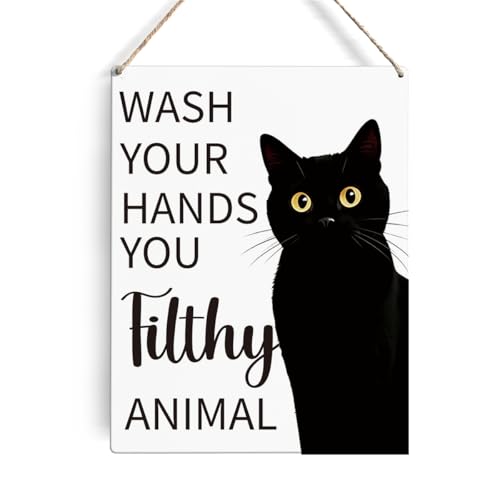 Funny Cat Bathroom Sign - Cute Black & White Cat Wall Decor
