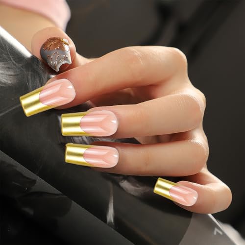 CHANGAR 150Pcs Rainbow Rectangle French Gel Nail Tips, Pre-Applied Base Coat Press On Nails